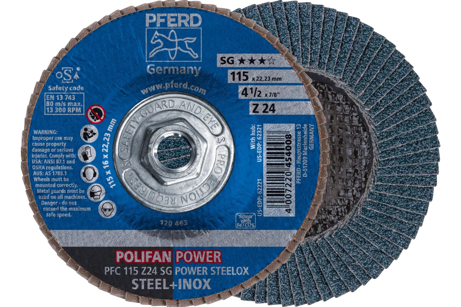 Picture of Pferd Flap Disc, 4-1/2" x 5/8-11, Z SG Power Steelox, 24 Grit, T29, Conical, Zirconia